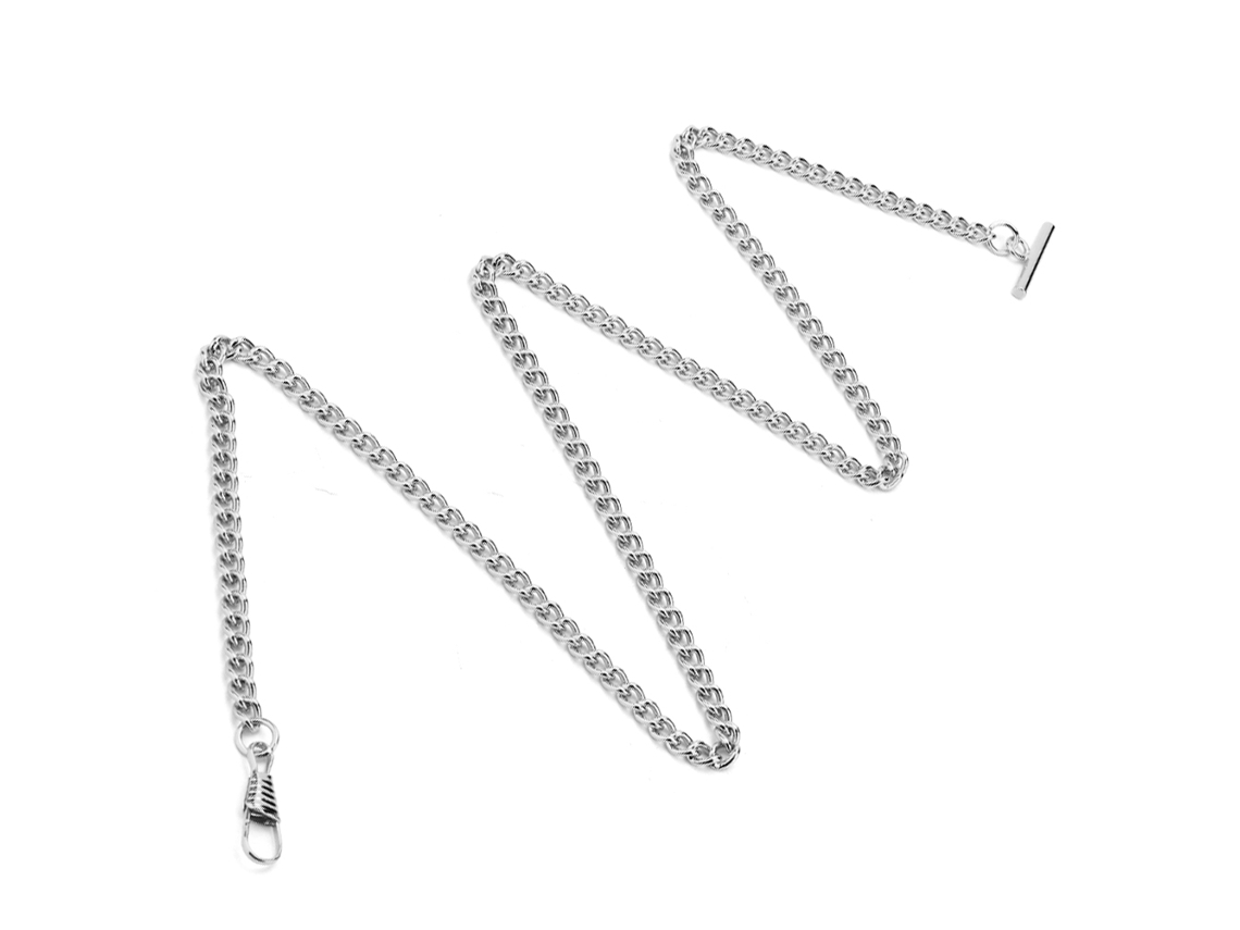 Cadena De Reloj De Bolsillo Retro De Metal T Bar, Largo 65cm, Plata