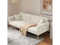 Sofá Cama Recto En Tela Sherpa, Respaldo Ajustable, Bolsillos Laterales, Patas Doradas, 175 X 64 X 72 Cm, Negro