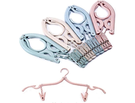 4 perchas plegables portátiles para ropa (azul, verde, rosa y beige) con 8 ganchos para bufandas, trajes, pantalones, pantalones, camisas, calcetin...