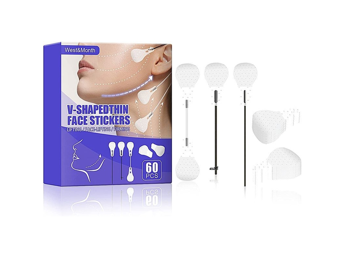 Cintas Faciales Para La Piel, 60 Unidades De Cintas Para Lifting Facial, Parches En V Para Levantar El Mentón Y Tensar La Piel.