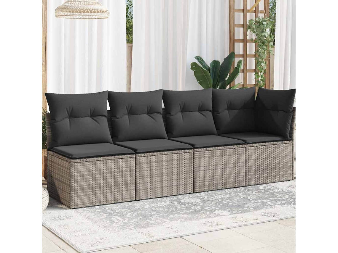Sofá de jardín de 4 plazas con cojines, mimbre gris, Dkd Home Decor