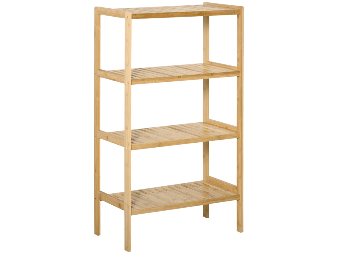Librería De Bambú Con 4 Baldas Antivuelco, 62x33x112 Cm, Acabado Natural.