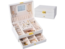 2026-48263-caja De Joyería De Cuero Pu De Doble Capa Linjou Para Viajes Con Cerradura Y Espejo Blanco