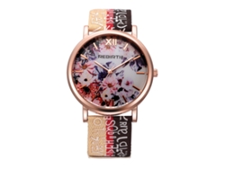 Reloj De Pulsera De Cuarzo Para Mujer Con Estampado Floral Y Correa De Nailon Dorada.