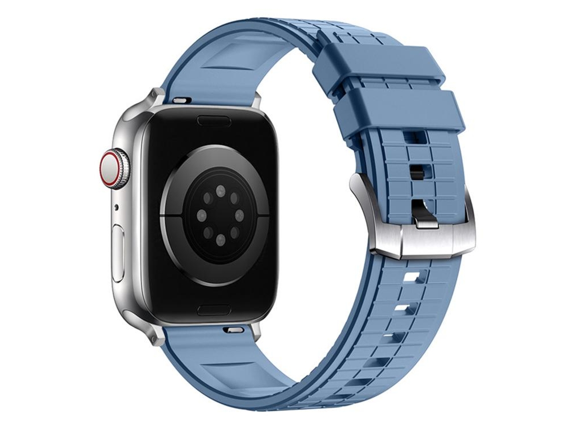 Correa XIAOMOYU de caucho fluorocarbono azul con textura cuadrada para Apple Watch (46/49/45/44 mm)