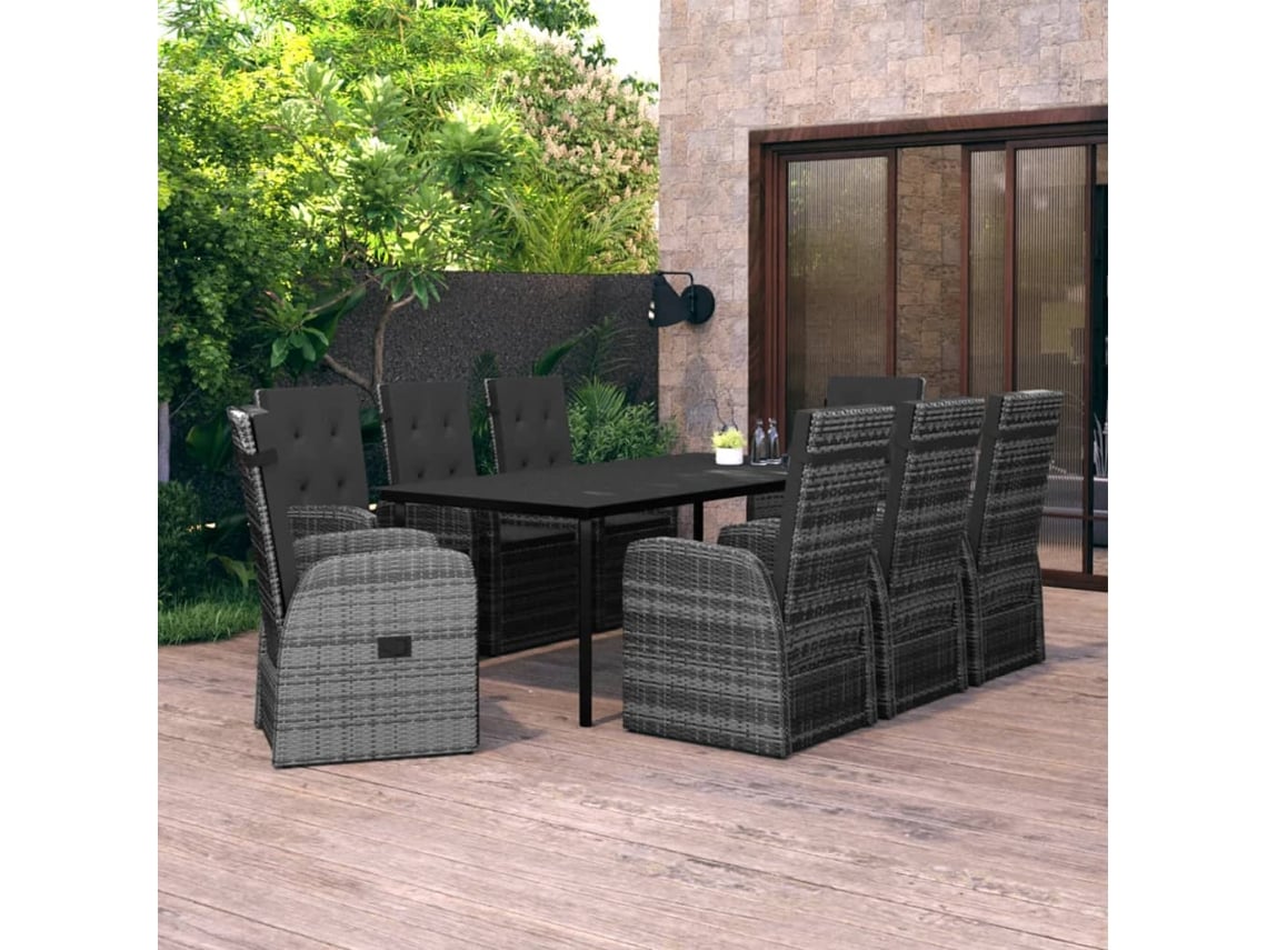 Conjunto 9 Peças Jantar Para Jardim Com Almofadões Cinza Dkd Home Decor