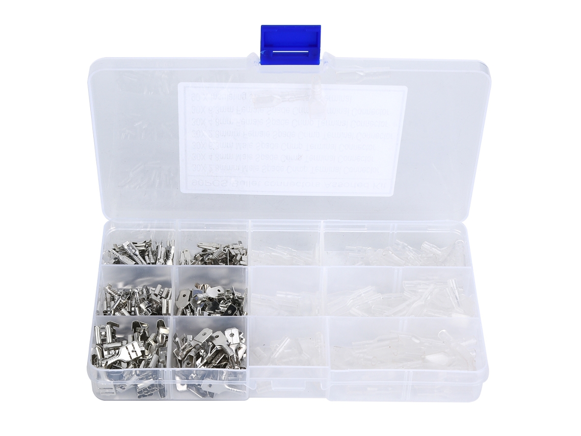 Kit De 180 Conectores Terminales 6.3/4.8/2.8mm Macho/hembra Con 90 Mangas Aislantes De Repuesto