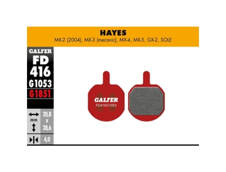 Pastilla de freno GALFER Hayes Mx-2 (04) Mx-3 (Mec) Mx-4 Mx-5 Gx-2 Sole