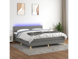 Cama Box Spring Con Colchón Y Led Tela Gris Oscuro 180x200 Cm