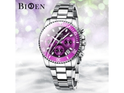Reloj De Cuarzo Casual Para Mujer (plateado Y Morado), Brazalete De Acero Inoxidable, Fecha, Pantalla Luminosa, Cronógrafo.