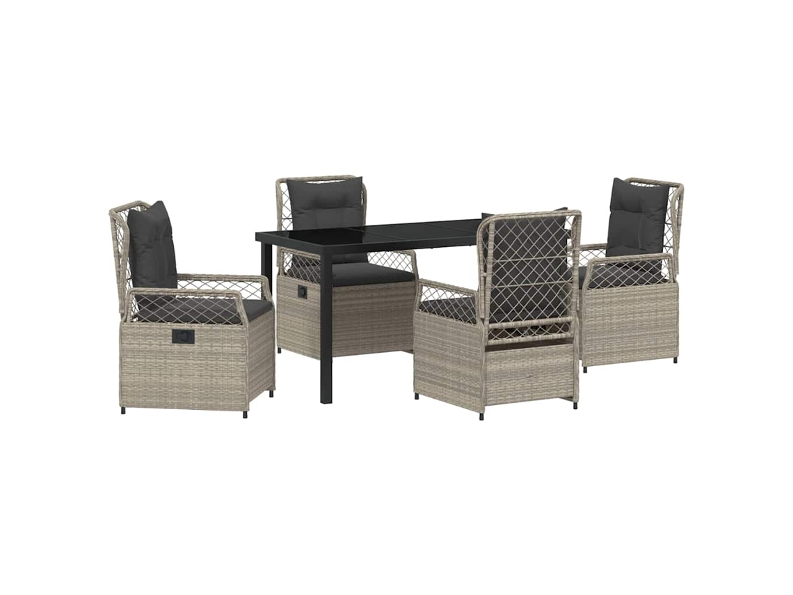 Juego de comedor de jardín de 5 piezas de mimbre gris claro EXCLUSIVO DE LA CASA