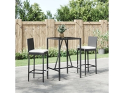 Conjunto de bar de jardín de 3 piezas con cojines de mimbre negros de DKD Home Decor