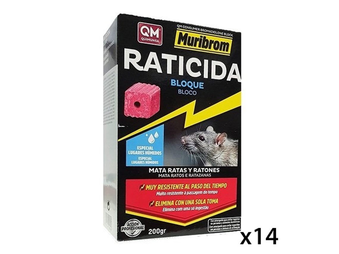 Muribrom Qm Block Raticida Savings Pack Veneno para Ratos, Ratos e Roedores 2800 g14 X 200G QUIMUNSA