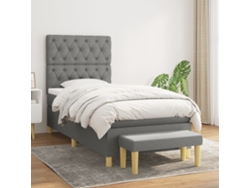 Cama Box Spring Con Colchón Tela Gris Oscuro 80x200 Cm