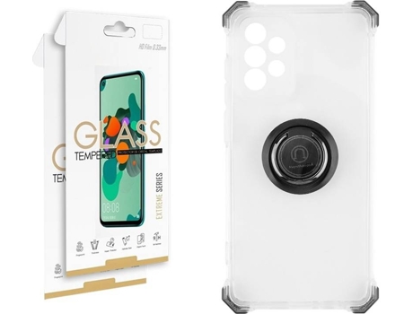 Funda y 2 Protectores de Cristal Samsung Galaxy A72 5G SKYHE Gel Bumper Ring Blanco