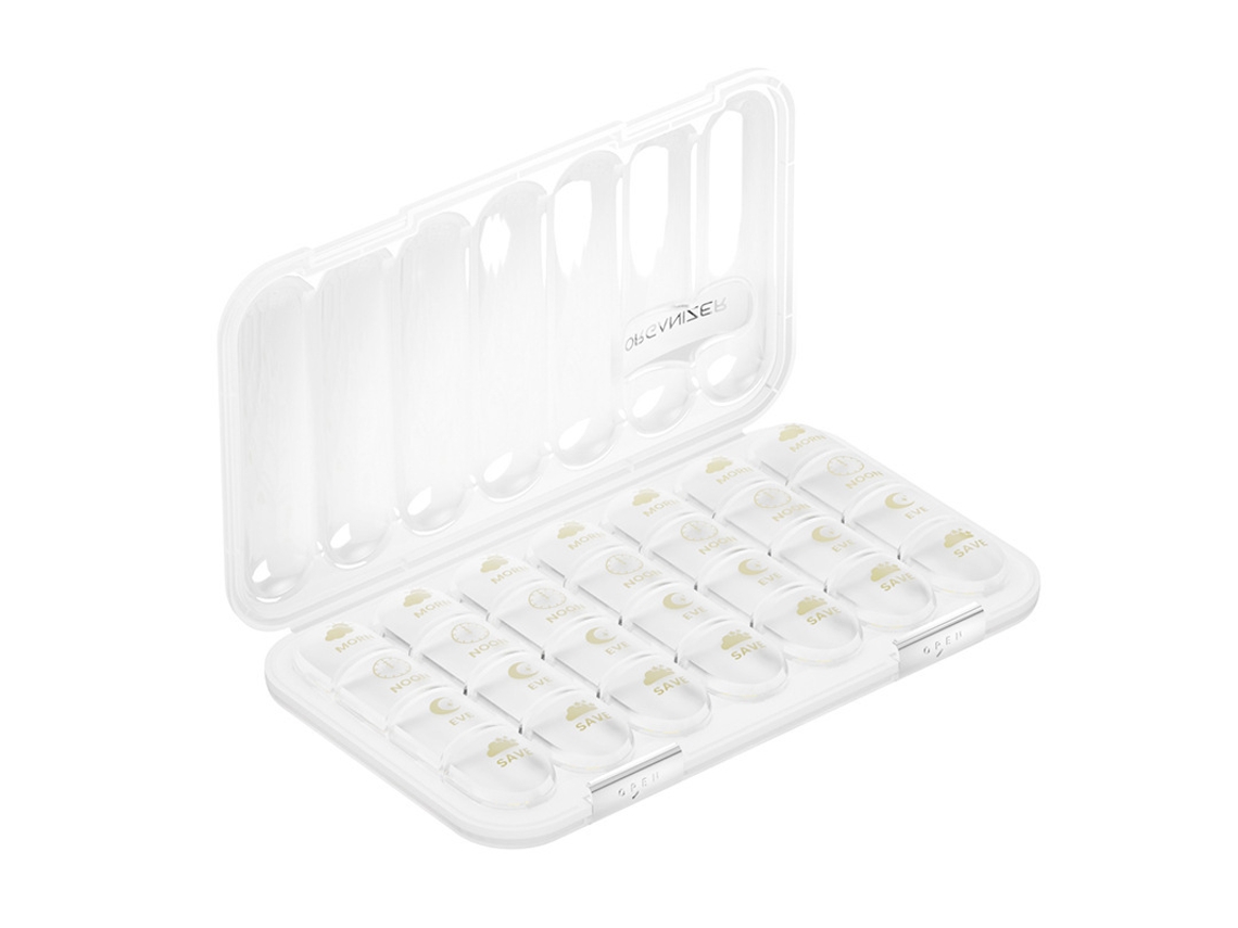 Organizador Semanal De Pastillas Chrui 28 Celdas 4 Veces Al Día Sin Bpa (blanco Transparente)