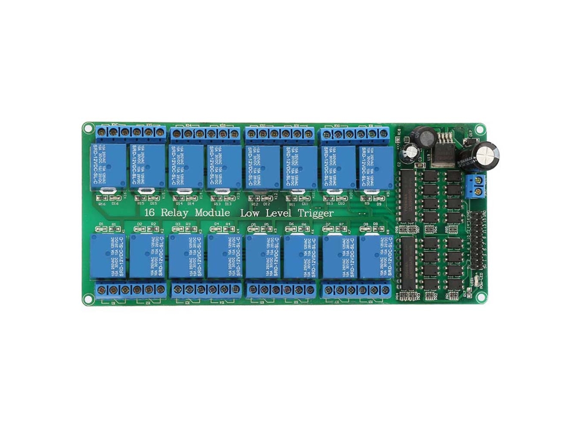 Módulo de relé de 16 canales con optoacoplador, compatible con disparo por bajo nivel, tarjeta de 12 V.