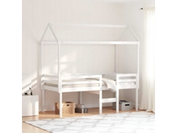 Cama Alta Con Techo Madera Maciza De Pino Blanco 80x200 Cm