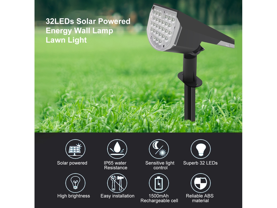 Bj-2pcs Lâmpada Solar De Parede Jardim 32leds 2w 2 Brilhos Ajustáveis Ip65 Bateria 1500mah Decoração Exterior Pátio Courtyard