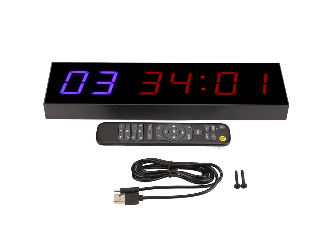 Reloj De Gimnasio Con Control Remoto Intervalo Cronómetro Cuenta Regresiva Y Ascendente Led 6 Bits 1.8 Pulgadas