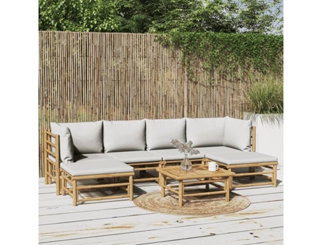 Conjunto 7 de muebles de jardín VIDAXL bambú y cojines gris claro