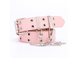 Cinturón De Piel Sintética Con Doble Ojal Y Cadena Decorativa, 2 Agujeros, Versátil, Rosa, Talla Única.