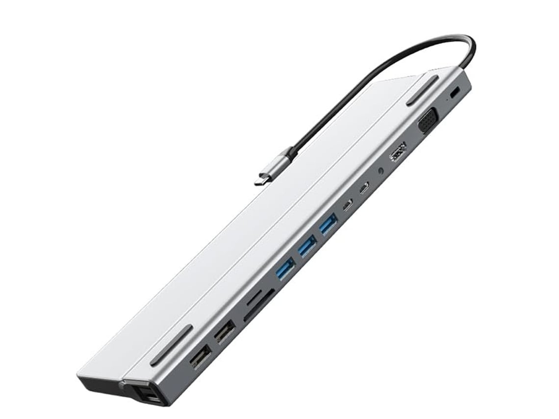 Adaptador multipuerto USB-C Hub 12 en 1 con doble pantalla, múltiples puertos USB-C, HDMI 4K, audio de 3,5 mm, PD, 100 W, SD, USHION