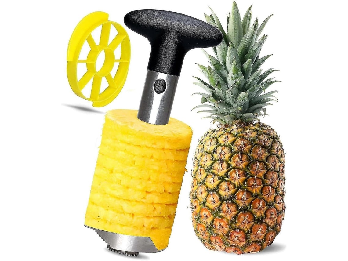 Herramienta Para Pelar Y Cortar Piña Con Extractor De Núcleo Y Cuchilla De Acero Inoxidable, Mango Negro Fácil De Usar
