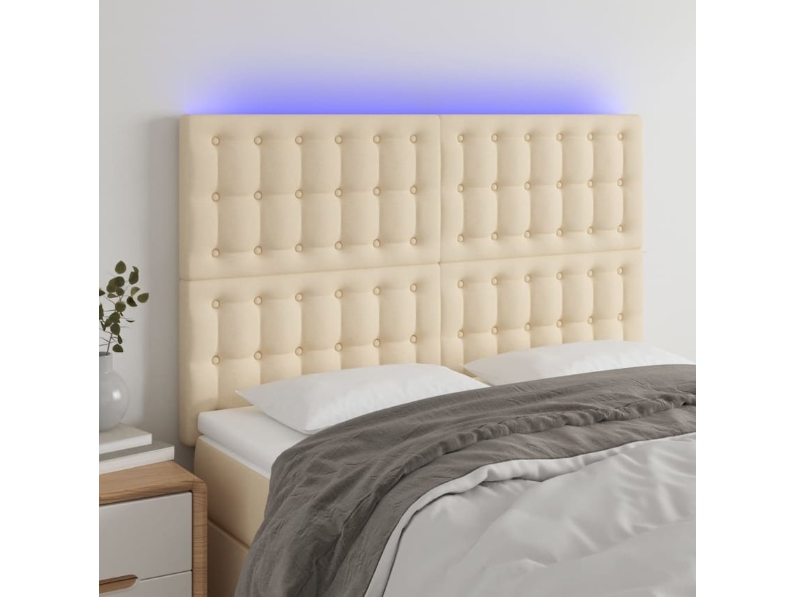 Cabecero Con Luces Led Tela Crema 144x5x118/128 Cm