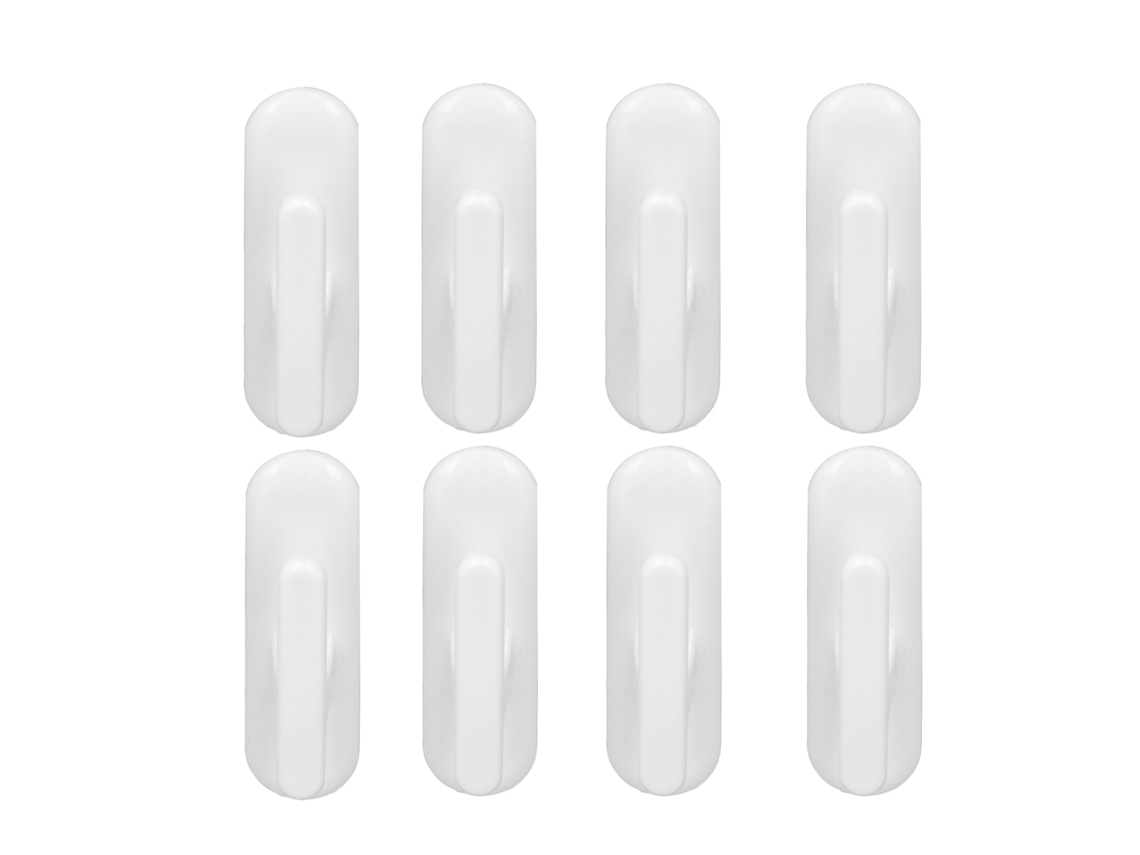 8 ganchos de cortina de plástico blanco autoadhesivos reutilizables para el hogar y la oficina.