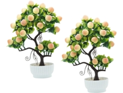 Juego De 2 Árboles Frutales Artificiales De Durazno En Macetas, Simulación De Bonsái, Decoración Vegetal.