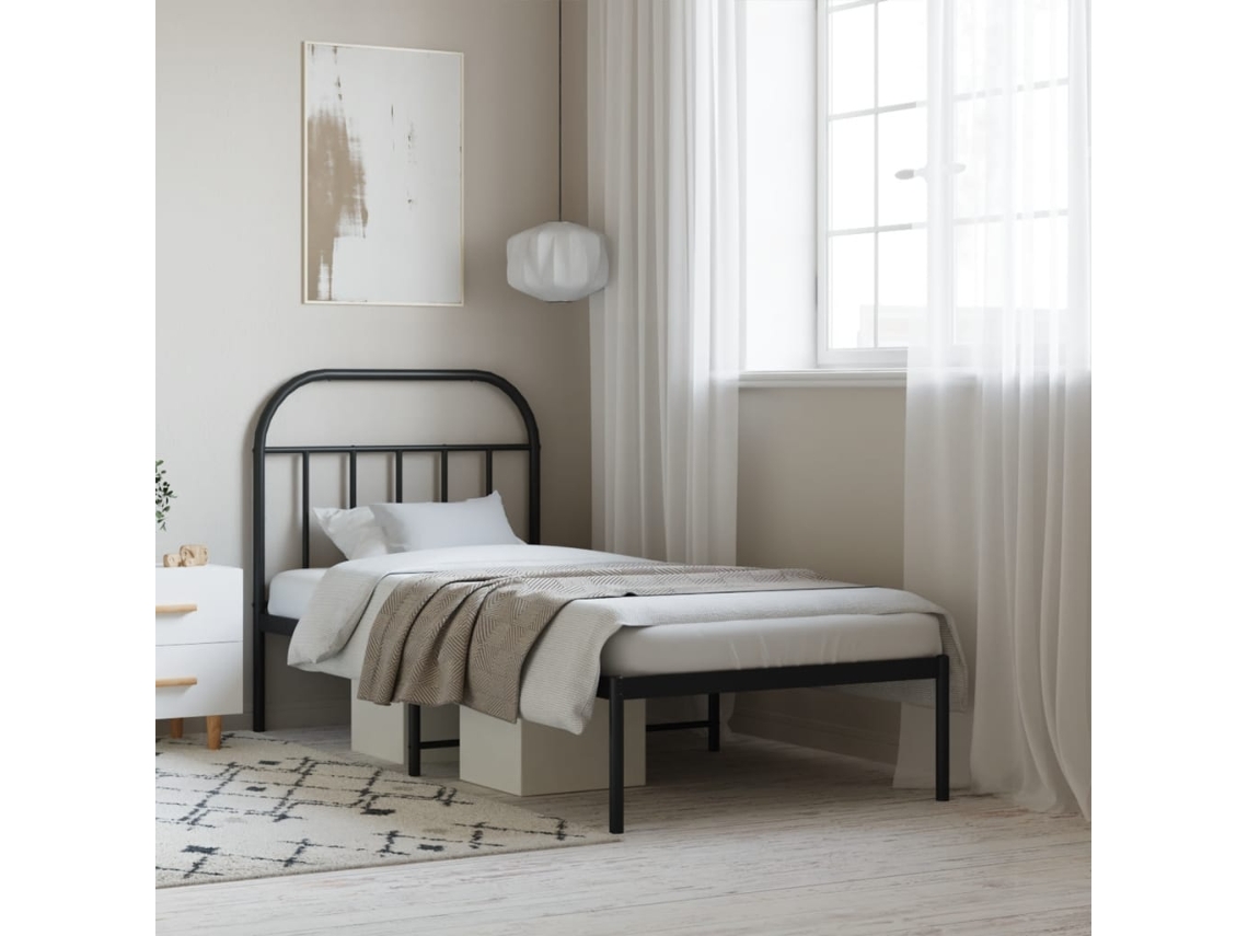 Estructura Cama Sin Colchón Con Cabecero Metal Negro 90x190 Cm