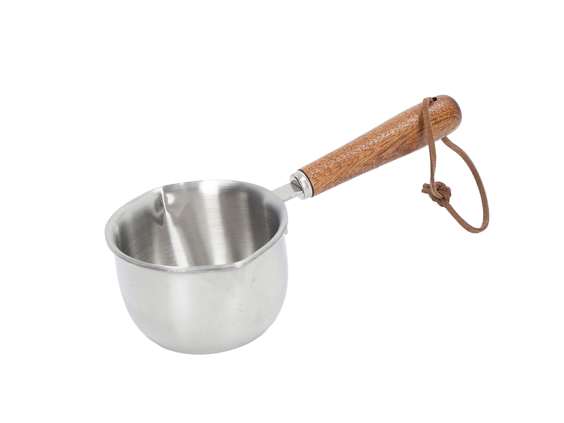 Calentador De Mantequilla De Acero Inoxidable Con Mango De Madera, Cacerola Pequeña Para Derretir Mantequilla Y Leche, 200 Ml.