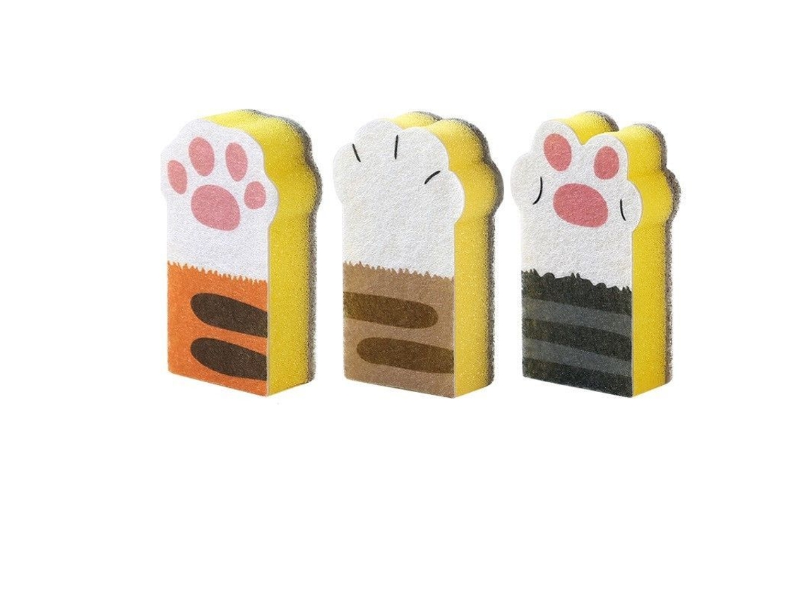Juego De 3 Piezas De Cepillos De Cocina Con Esponja Y Forma De Garra De Gato Para Limpiar Platos Y Sartenes.