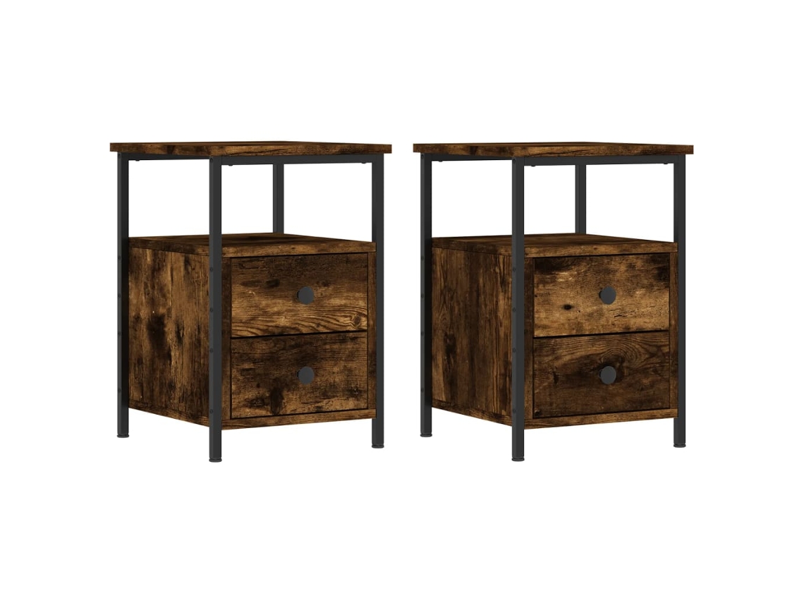 Mesitas de Noche 2 Pzs Derivados de Madera Roble Ahumado