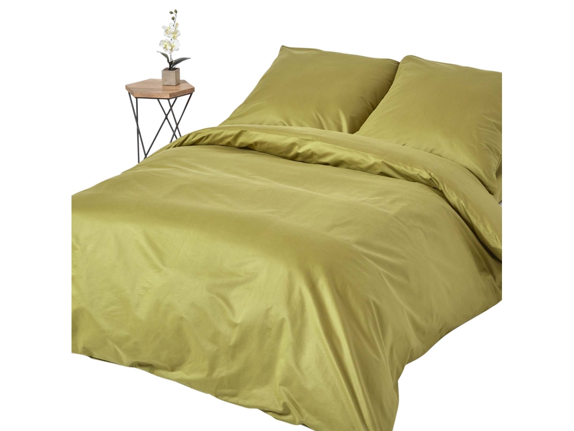 Homescapes Olive Green European Size Egyptian Cotton Duvet Cover Set, 1000 Tc, 240 X 220 Cm