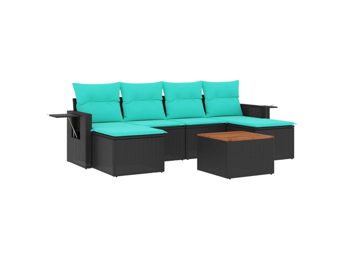 Conjunto de sofá de jardín de 7 piezas con cojines, ratán negro. EXCLUSIVO DE MAISON.