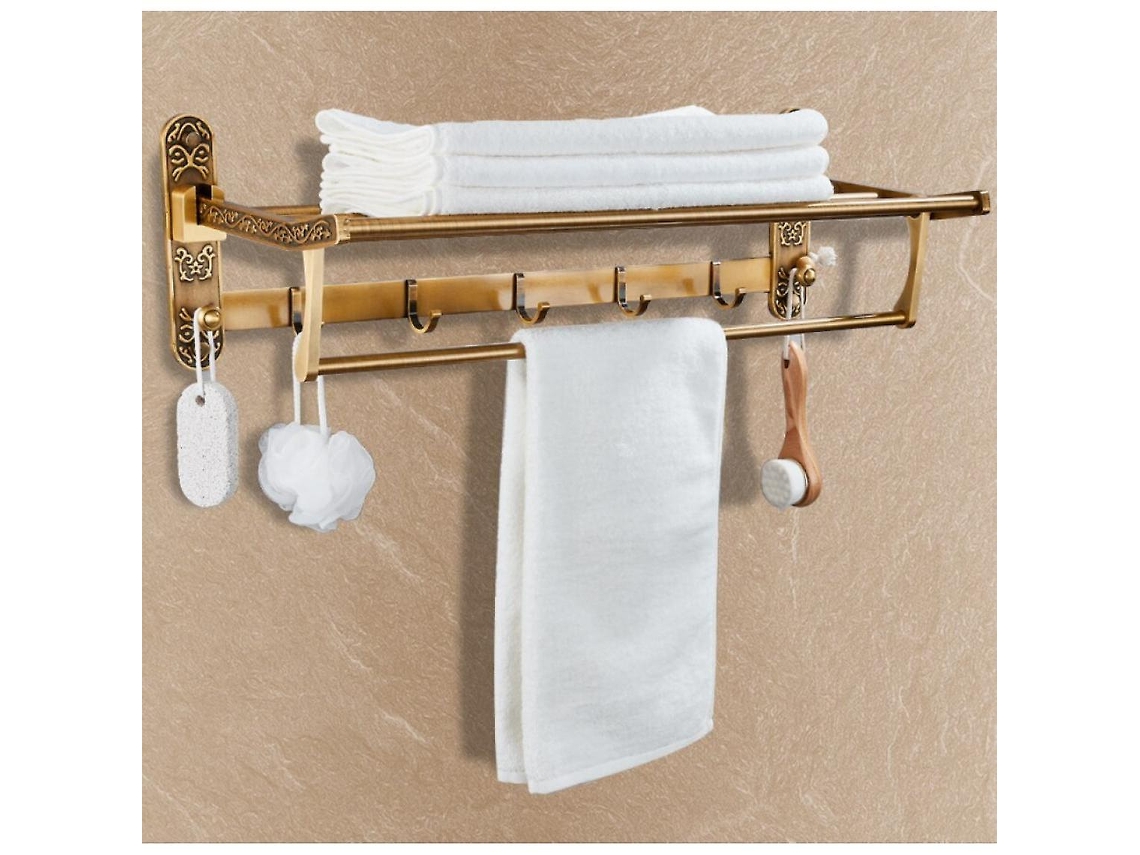 Toallero de pared sin perforaciones, toallero de baño Gusshious (dorado)