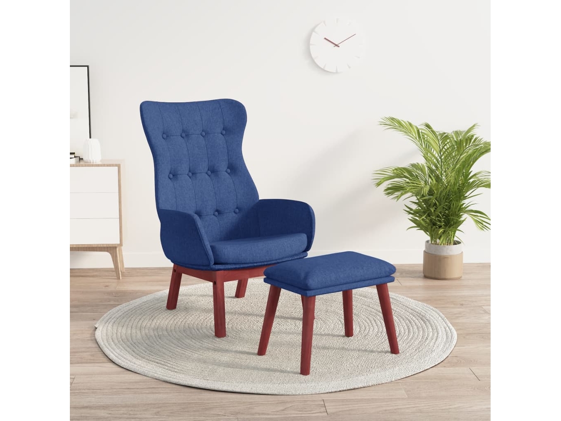 vidaXL Sillón de relax con taburete tela azul
