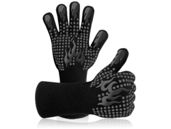 Guantes Para Barbacoa Linjou, Resistentes Al Calor Hasta 800 °c, Antideslizantes Para Barbacoa, Horno, Cocina Y Chimenea 1 Par - Negro