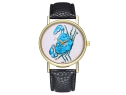 Reloj De Pulsera De Cuarzo Con Correa De Cuero Pu Crab Cartoon Simple T165-a Negro