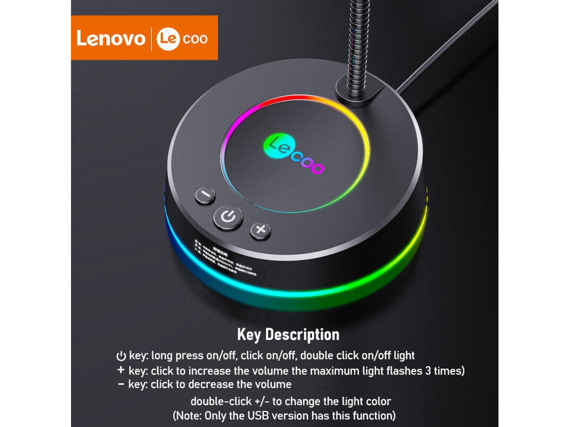 Micrófono con cable Lenovo Lecoo MC01 con efecto de luz colorido y flexible de 360 grados para tableta