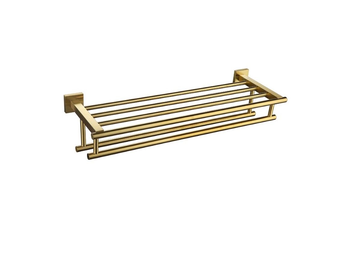 FNINIJEDE Cabide De Toalha Moderno, Multifuncional, Com Barra Dupla Para Toalhas, Construção Em Metal Premium, Montado Na Parede Para Banheiros, Em Ouro Escovad