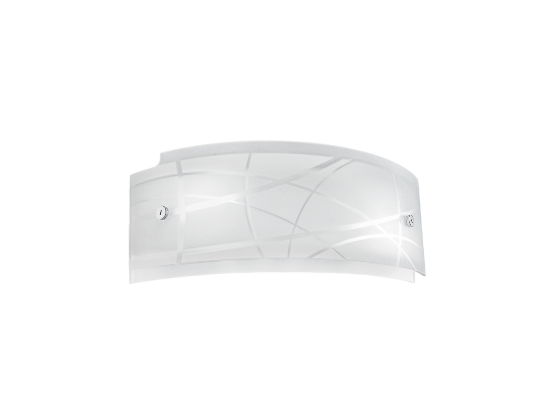 Lámpara de pared Nereide de 35x14 cm en cristal satinado con serigrafía blanca, 2x14, lámpara de pared moderna con base cromada, IP20, máx. 2x28W