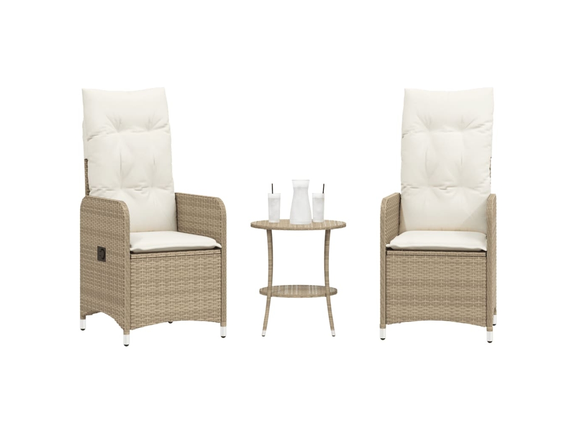 Sillas de jardín reclinables DKD Home Decor de dos piezas con mesa, mimbre sintético beige