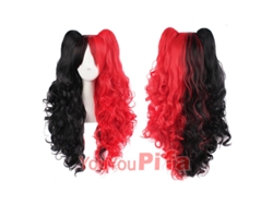 Peluca De Cosplay Negro Y Rojo Con Colas De Caballo Dobles, Ondulada, Ideal Para Fiestas, Eventos De Anime Y Fantasía