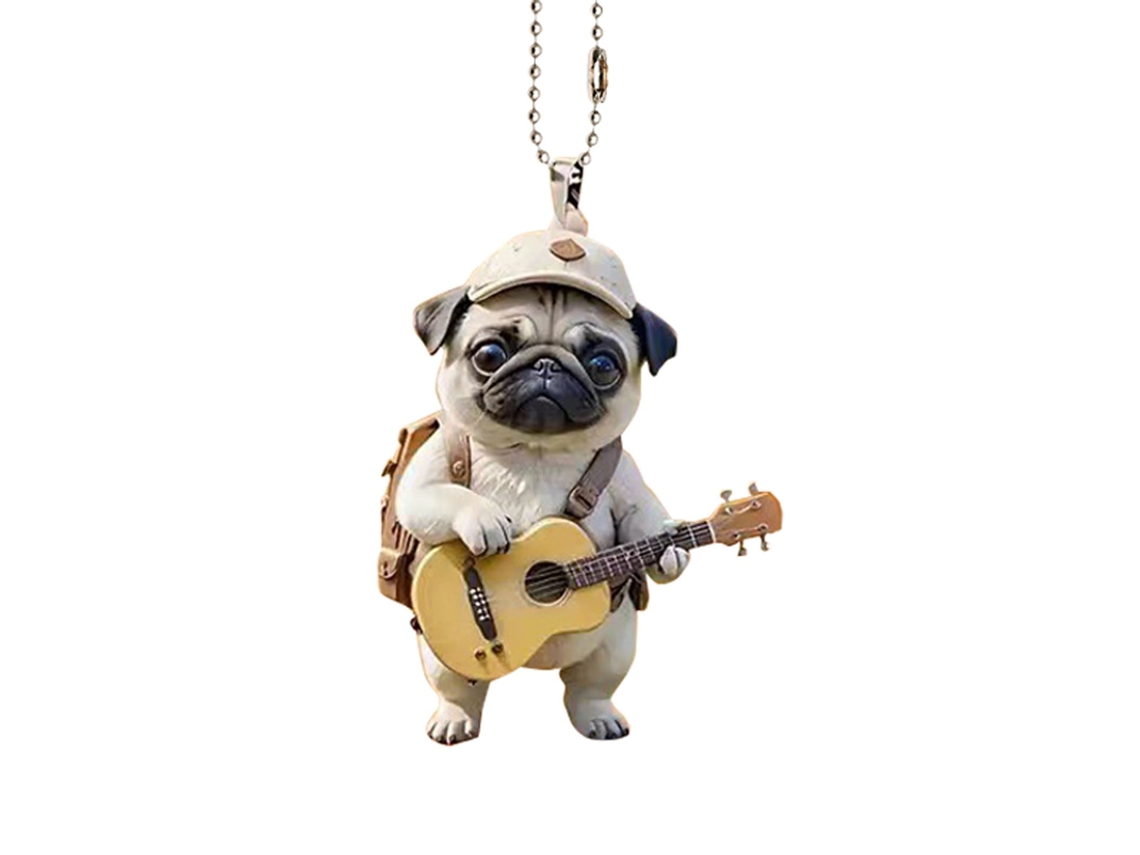 Adorno Navideño Para Árbol De Navidad Con Forma De Perro Y Guitarra.