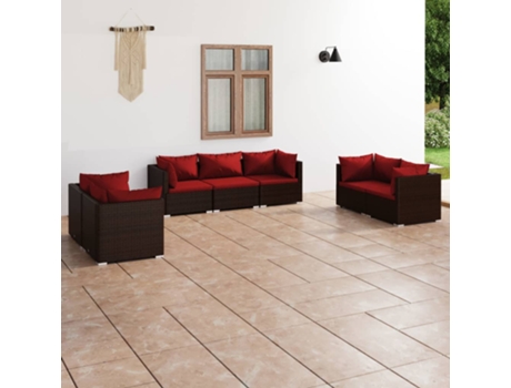 Conjunto 7 muebles de jardín VIDAXL y cojines ratán sintético marrón
