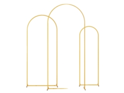 Arco de boda, juego de 3 elegantes soportes para telón de fondo, dorado, juego de 3 piezas