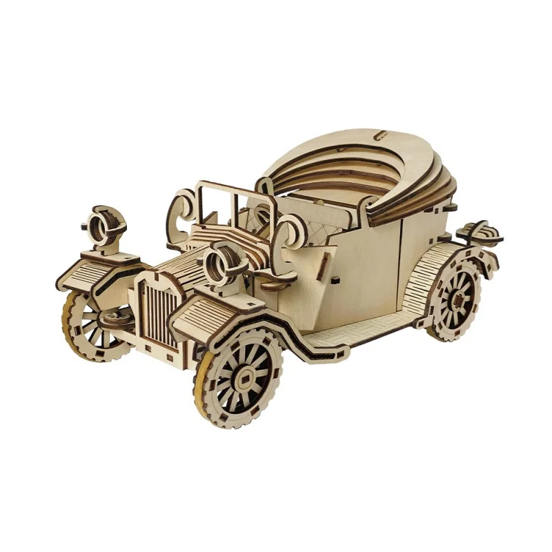 Kit para ensamblar un modelo de coche clásico descapotable retro en madera 3D MDUG